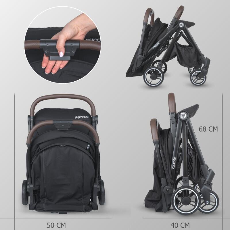 COCCOLLE Carucior sport autofold Melia Sage Shadow cadru aluminiu anodizat copertina XXL cu protectie UV 50+ pozitie verticala dupa pliere certificat pana la 22 kg
