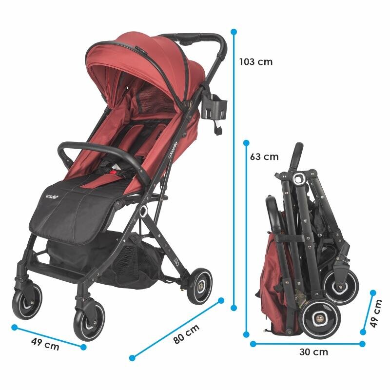 COCCOLLE Carucior sport tip troller Alla Pliere cu o singura mana Cadru aluminiu Copertina cu parasolar si sectiune mesh Spatar reglabil Cos cumparaturi Bara protectie Centuri in 5 puncte Suport pahar Greutate 5.6 kg
