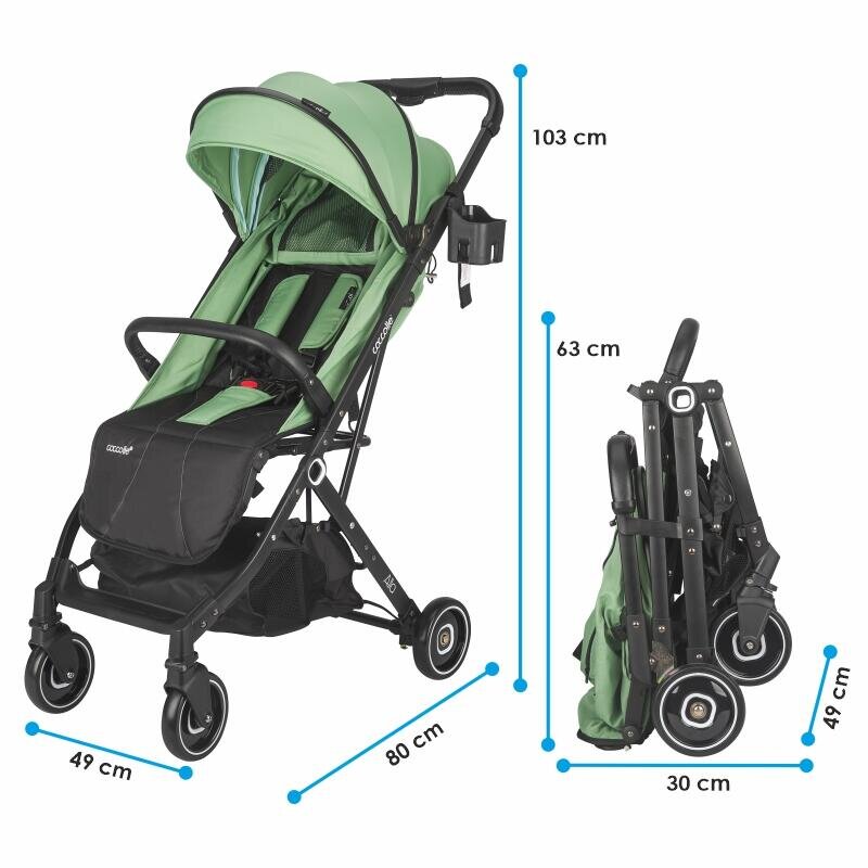 COCCOLLE Carucior sport tip troller Alla Pliere cu o singura mana Cadru aluminiu Copertina cu parasolar si sectiune mesh Spatar reglabil Cos cumparaturi Bara protectie Centuri in 5 puncte Suport pahar Greutate 5.6 kg
