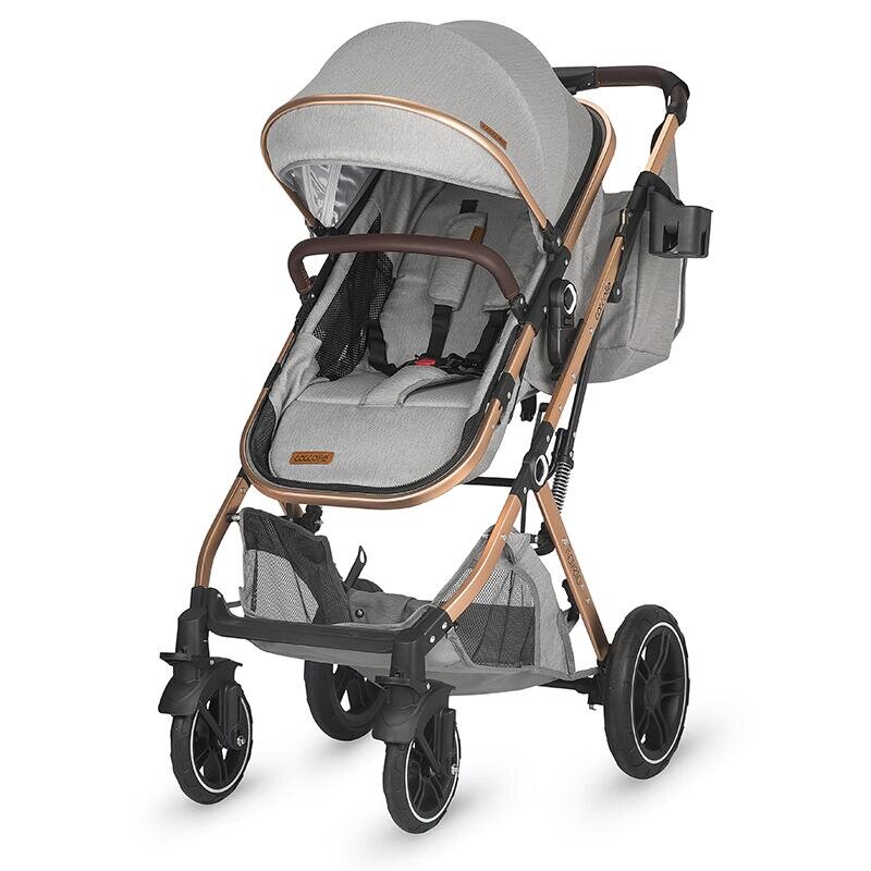 COCCOLLE Carucior ultracompact 3in1 Ravello cu scoica iSize si landou transformabil Piesa reversibila Cadru aluminiu anodizat Copertina cu protectie UV Roti aliaj PU fara pana Geanta Husa ploaie Plasa insecte Suport b