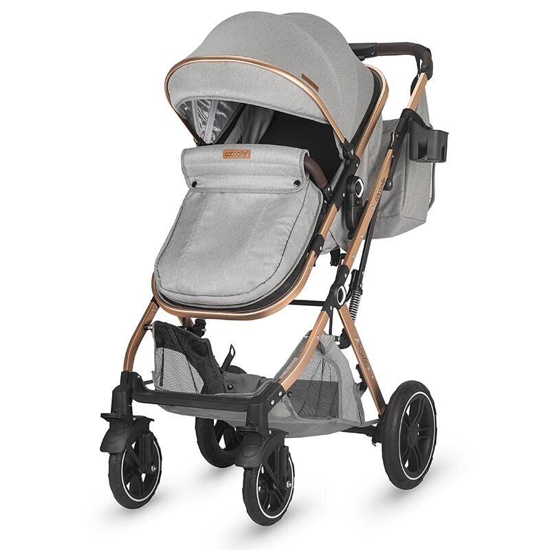COCCOLLE Carucior ultracompact 3in1 Ravello cu scoica iSize si landou transformabil Piesa reversibila Cadru aluminiu anodizat Copertina cu protectie UV Roti aliaj PU fara pana Geanta Husa ploaie Plasa insecte Suport b