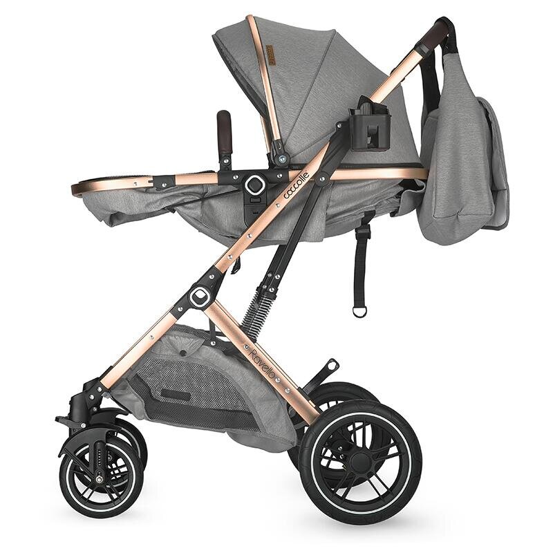 COCCOLLE Carucior ultracompact 3in1 Ravello cu scoica iSize si landou transformabil Piesa reversibila Cadru aluminiu anodizat Copertina cu protectie UV Roti aliaj PU fara pana Geanta Husa ploaie Plasa insecte Suport b