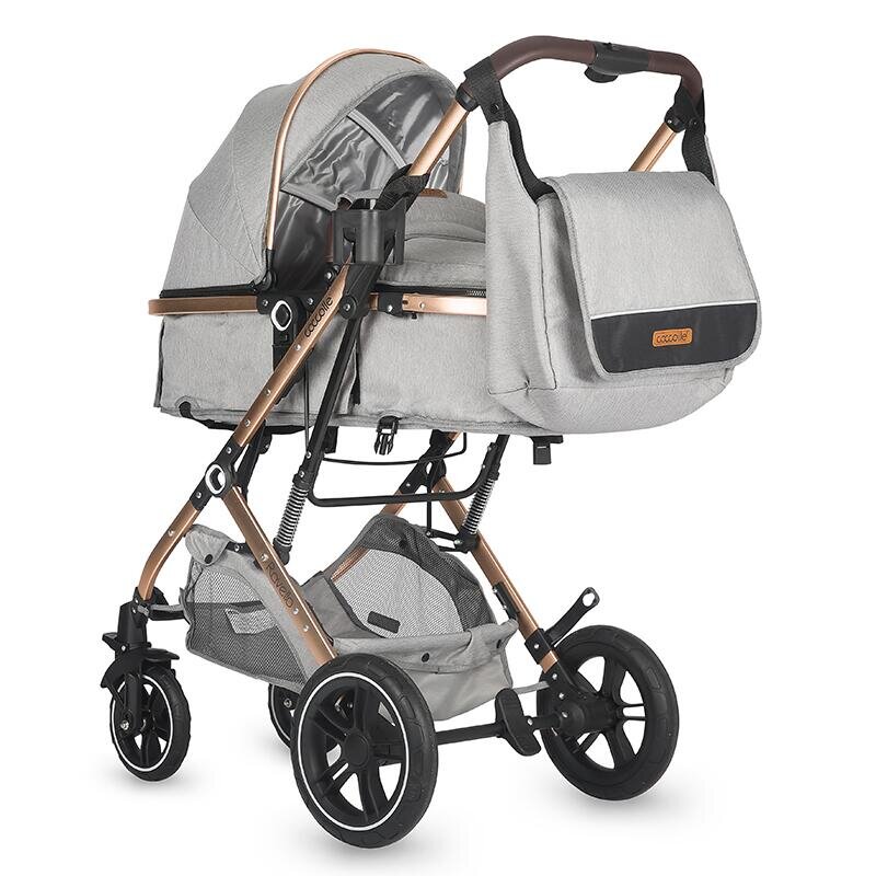 COCCOLLE Carucior ultracompact 3in1 Ravello cu scoica iSize si landou transformabil Piesa reversibila Cadru aluminiu anodizat Copertina cu protectie UV Roti aliaj PU fara pana Geanta Husa ploaie Plasa insecte Suport b