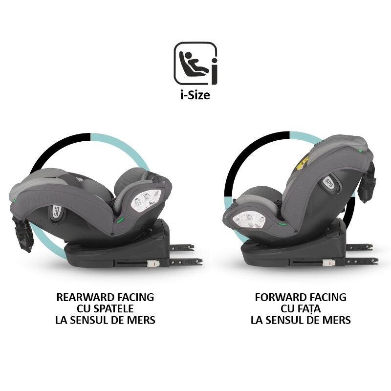 COCCOLLE Scaun auto cu Isofix Nyota Diamond Black 40-150 cm i-Size 4 pozitii inclinare Rotire 360 cu o singura mana Tetiera reglabila Husa detasabila Sistem antibasculare Top Tether Pozitie somn 0-12 ani