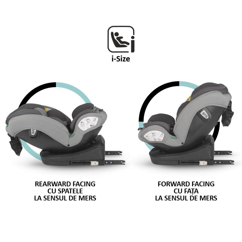 COCCOLLE Scaun auto cu Isofix Nyota Moonlit Grey 40-150 cm i-Size 4 pozitii inclinare Rotire 360 cu o singura mana Tetiera reglabila Husa detasabila Sistem antibasculare Top Tether Pozitie somn 0-12 ani