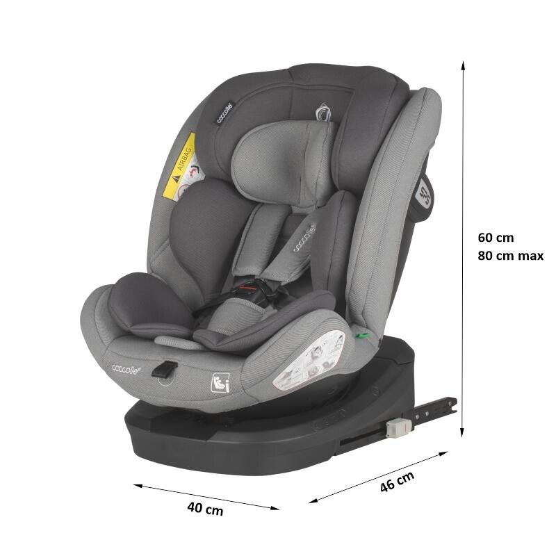 COCCOLLE Scaun auto cu Isofix Nyota Moonlit Grey 40-150 cm i-Size 4 pozitii inclinare Rotire 360 cu o singura mana Tetiera reglabila Husa detasabila Sistem antibasculare Top Tether Pozitie somn 0-12 ani