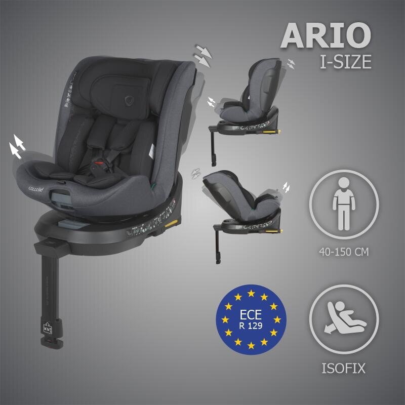 COCCOLLE Scaun auto iSize 40-150 cm Ario Anthracite cu sistem isofix picior de fixare rotatie 360