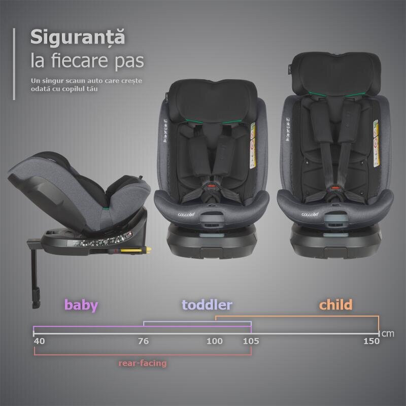 COCCOLLE Scaun auto iSize 40-150 cm Ario Anthracite cu sistem isofix picior de fixare rotatie 360