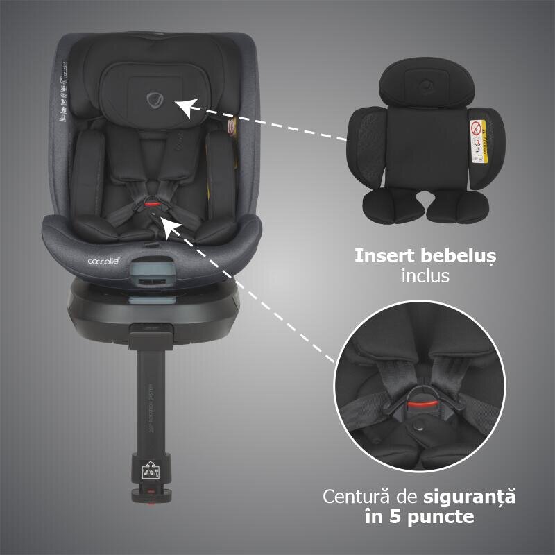 COCCOLLE Scaun auto iSize 40-150 cm Ario Anthracite cu sistem isofix picior de fixare rotatie 360