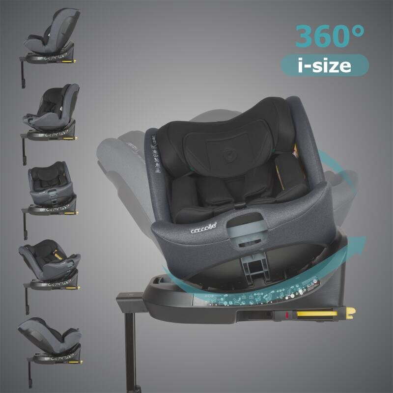 COCCOLLE Scaun auto iSize 40-150 cm Ario Anthracite cu sistem isofix picior de fixare rotatie 360