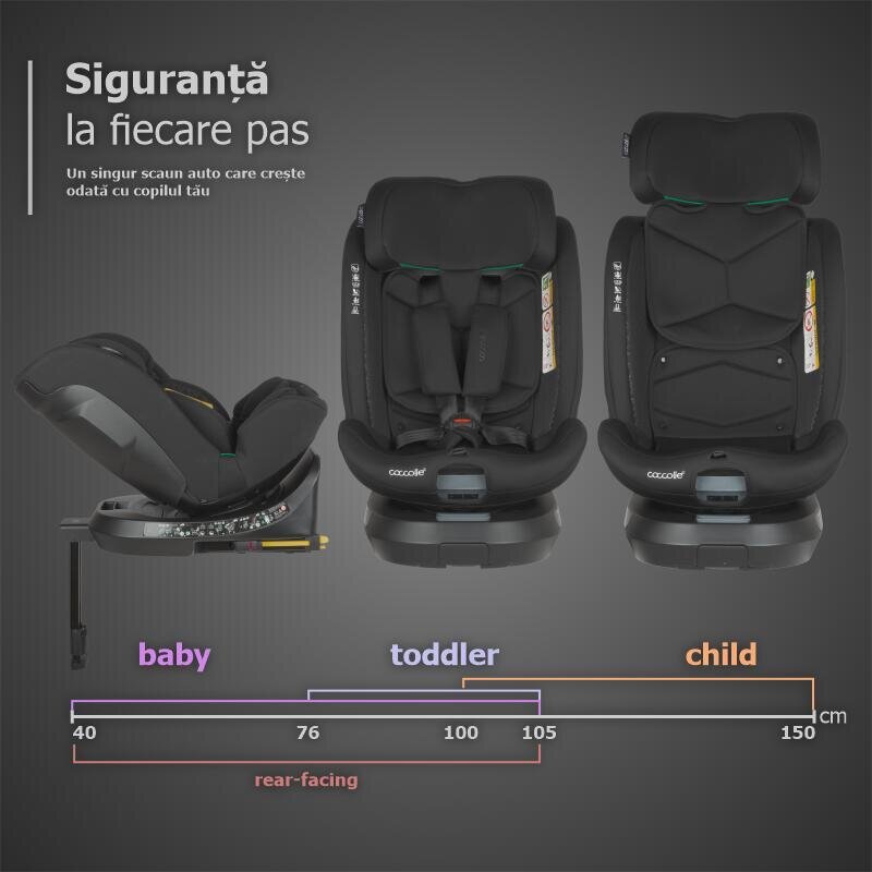 COCCOLLE Scaun auto iSize 40-150 cm Ario Midnight Black cu sistem isofix picior de fixare rotatie 360