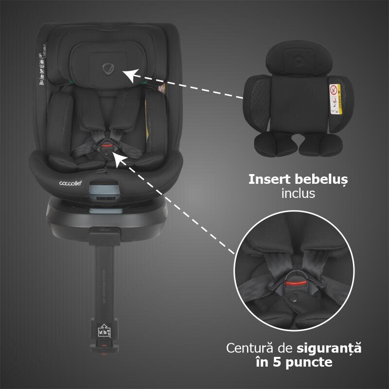 COCCOLLE Scaun auto iSize 40-150 cm Ario Midnight Black cu sistem isofix picior de fixare rotatie 360