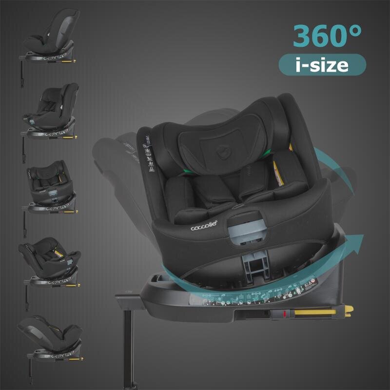 COCCOLLE Scaun auto iSize 40-150 cm Ario Midnight Black cu sistem isofix picior de fixare rotatie 360