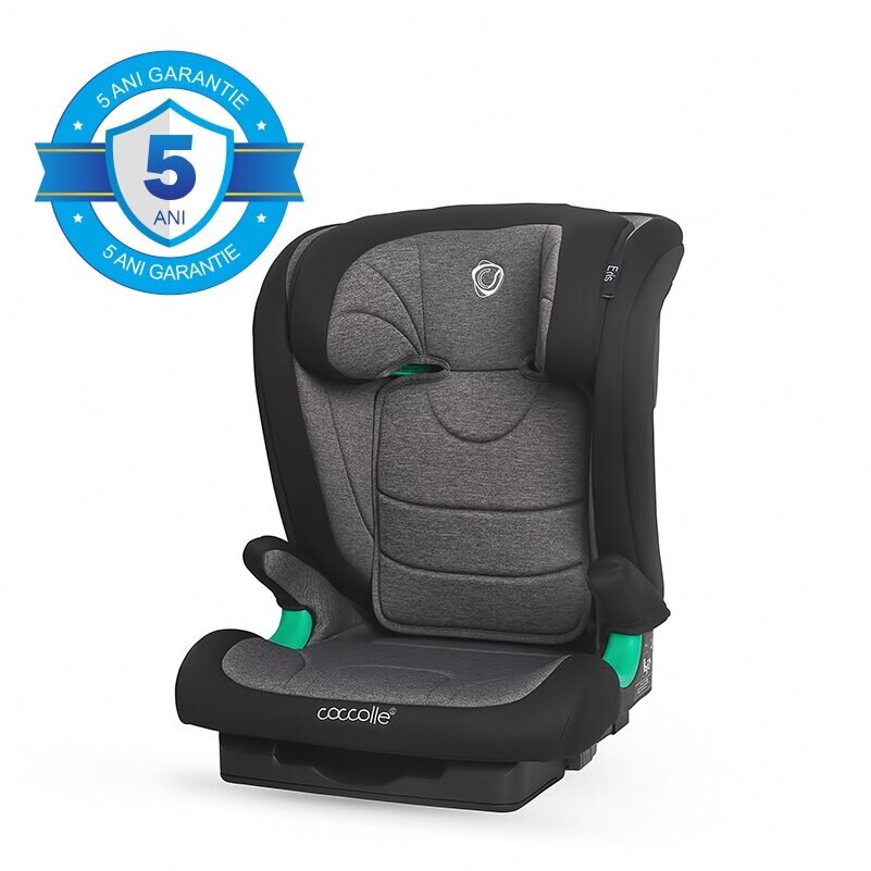 COCCOLLE Scaun auto iSize Isofix Eris 100-150 cm Tetiera si spatar reglabile Pozitie somn junior Cotiere confortabile Omologat R129 Bare isofix reglabile Greystone