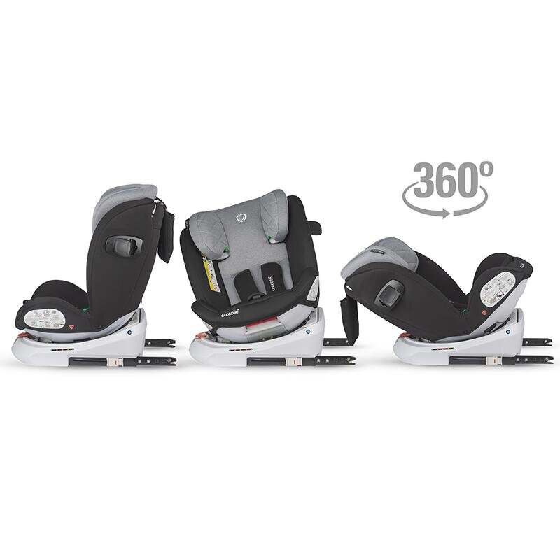 COCCOLLE Scaun auto rotativ cu isofix Lyra Greystone I-size 40-150 cm 0-12 ani omologat R129 Top Tether Pozitie somn Protectie impact lateral