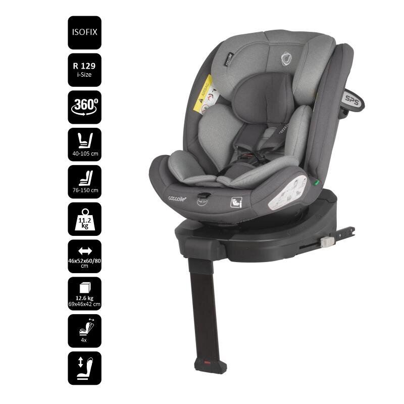 COCCOLLE Scaun auto rotativ cu Isofix Sidra iSize Premium Line Diamond black 40-150 cm0-12 ani4 pozitii de inclinareTetiera reglabilaPozitie somnHusa detasabilaSistem antibascularePicior de fixareOmologat R129