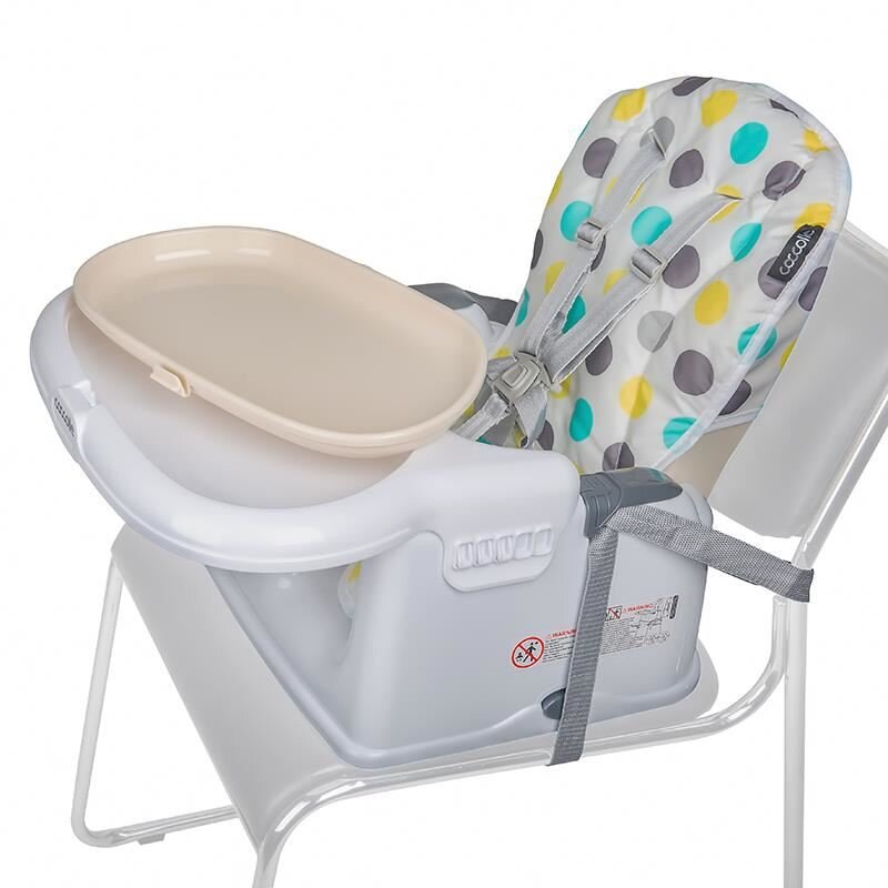COCCOLLE Scaun de luat masa 2in1 pentru copii Ziti multifunctional Cu functie de inaltator Centuri in 5 puncte Spatar reglabil in 2 pozitii Tavita reglabila in 3 pozitii Dispozitiv anti-alunecare sub tavita pana la 15 k
