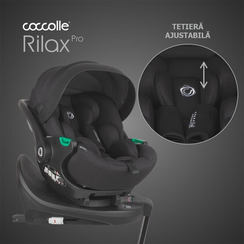 COCCOLLE Scoica auto iSize Rilax Black cu baza isofix rotativa 360 tetiera reglabila