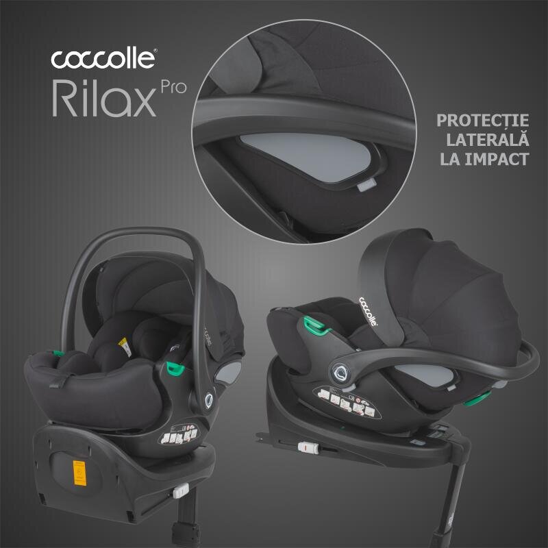 COCCOLLE Scoica auto iSize Rilax Black cu baza isofix rotativa 360 tetiera reglabila