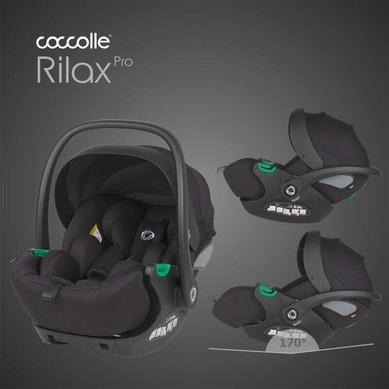 COCCOLLE Scoica auto iSize Rilax Black cu baza isofix rotativa 360 tetiera reglabila