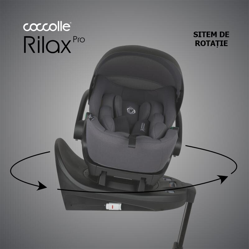 COCCOLLE Scoica auto iSize Rilax Greystone cu baza isofix rotativa 360 tetiera reglabila