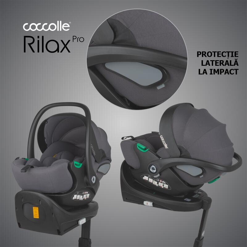 COCCOLLE Scoica auto iSize Rilax Greystone cu baza isofix rotativa 360 tetiera reglabila