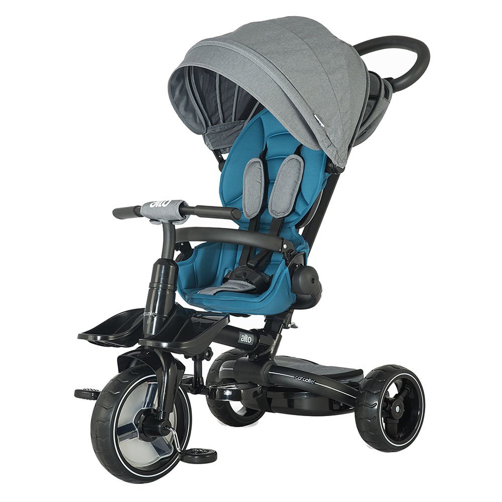 COCCOLLE Tricicleta pentru copii Alto Blue multifunctionala pliabila cu spatar ajustabil in doua pozitii roti Eva si greutate maxima admisa 25 kg