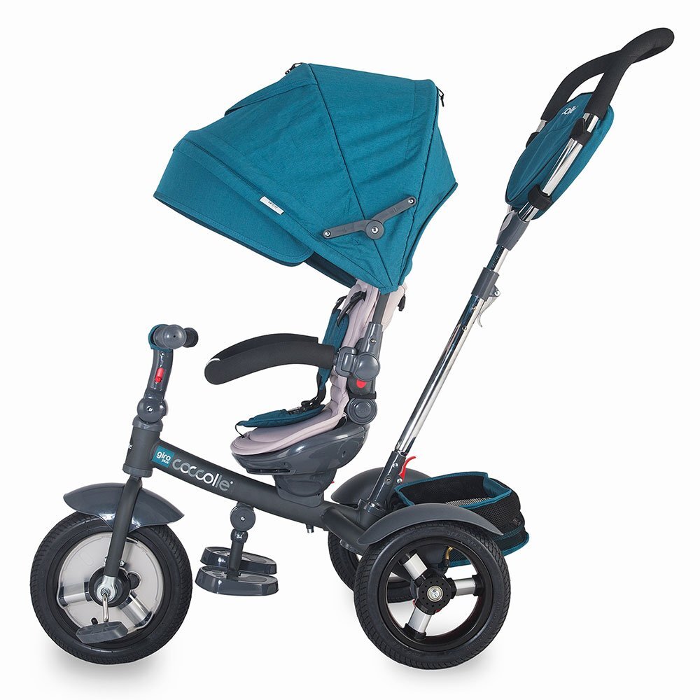 COCCOLLE Tricicleta pentru copii Giro Plus Albastru multifunctionala roti gonflabile spatar reglabil pozitie somn sezut reversibil ghidon pliabil