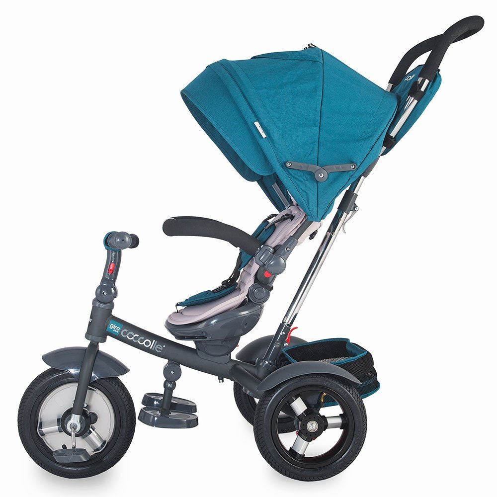COCCOLLE Tricicleta pentru copii Giro Plus Albastru multifunctionala roti gonflabile spatar reglabil pozitie somn sezut reversibil ghidon pliabil