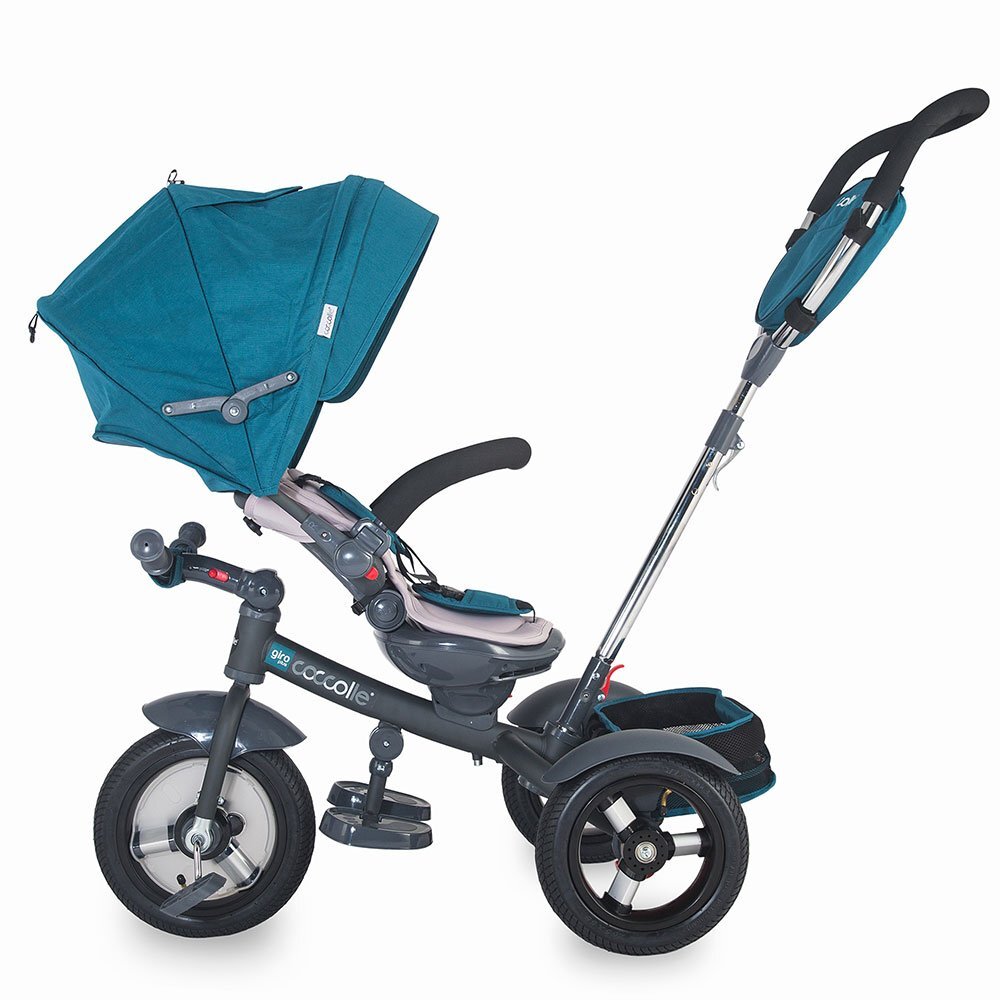 COCCOLLE Tricicleta pentru copii Giro Plus Albastru multifunctionala roti gonflabile spatar reglabil pozitie somn sezut reversibil ghidon pliabil