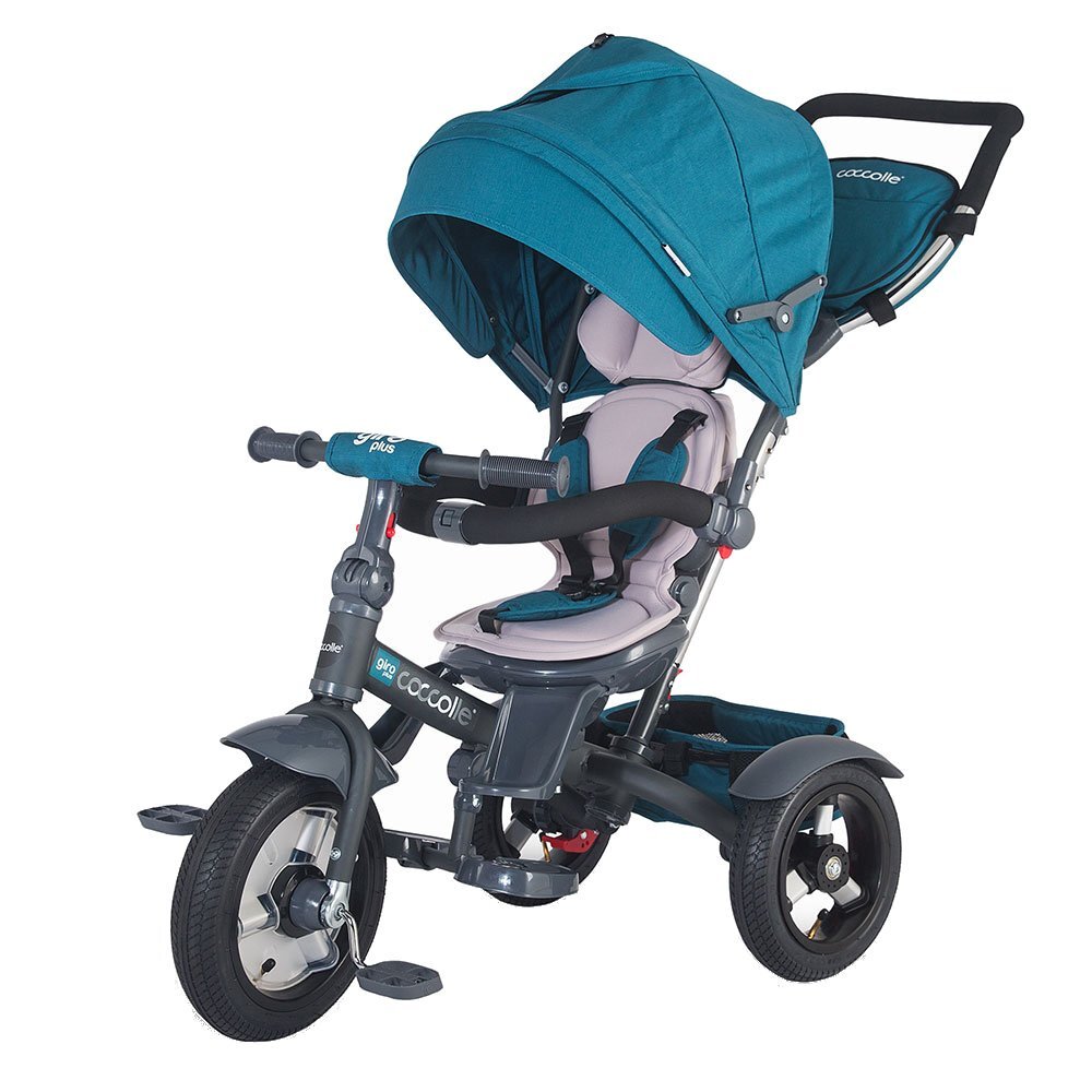 COCCOLLE Tricicleta pentru copii Giro Plus Albastru multifunctionala roti gonflabile spatar reglabil pozitie somn sezut reversibil ghidon pliabil
