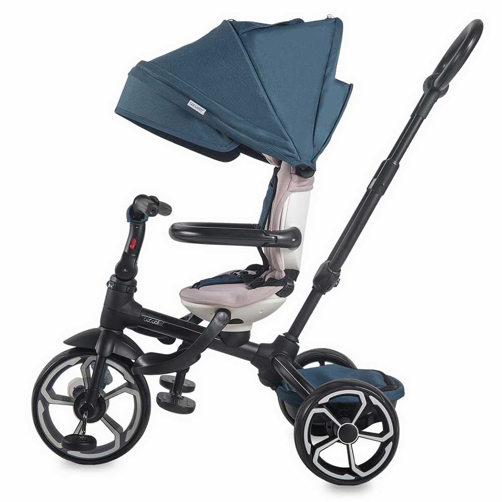 COCCOLLE Tricicleta pentru copii Modi+ Albastru multifunctionala spatar cu pozitie de somn sezut reversibil suport pentru picioare ghidon rabatabil