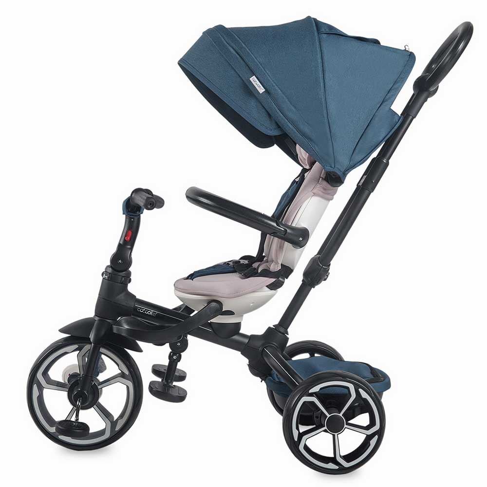 COCCOLLE Tricicleta pentru copii Modi+ Albastru multifunctionala spatar cu pozitie de somn sezut reversibil suport pentru picioare ghidon rabatabil