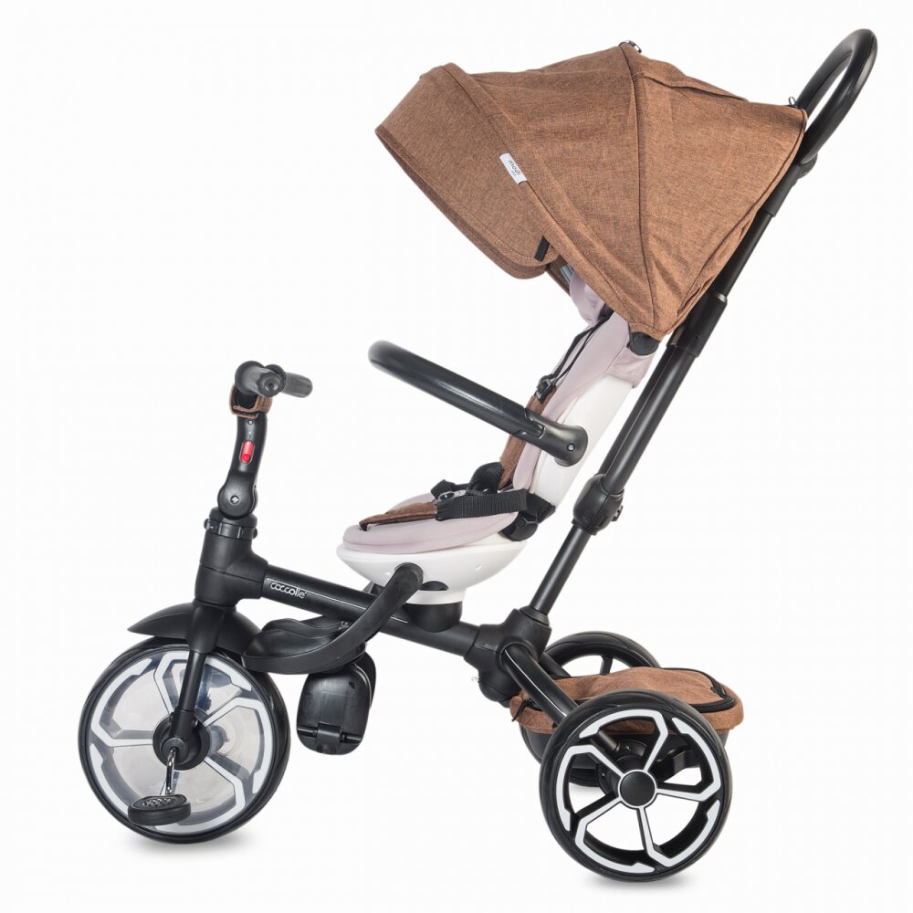 COCCOLLE Tricicleta pentru copii Modi+ Maro multifunctionala spatar cu pozitie de somn sezut reversibil suport pentru picioare ghidon rabatabil