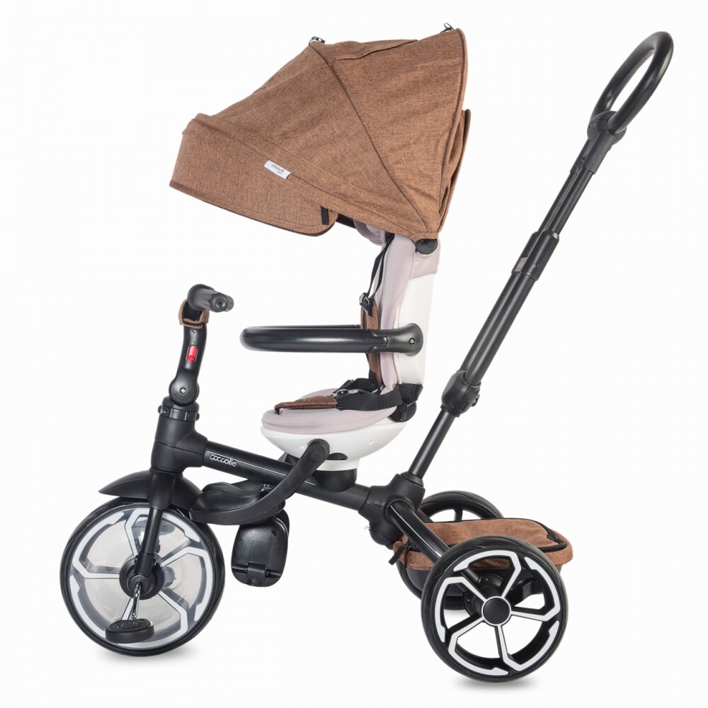 COCCOLLE Tricicleta pentru copii Modi+ Maro multifunctionala spatar cu pozitie de somn sezut reversibil suport pentru picioare ghidon rabatabil