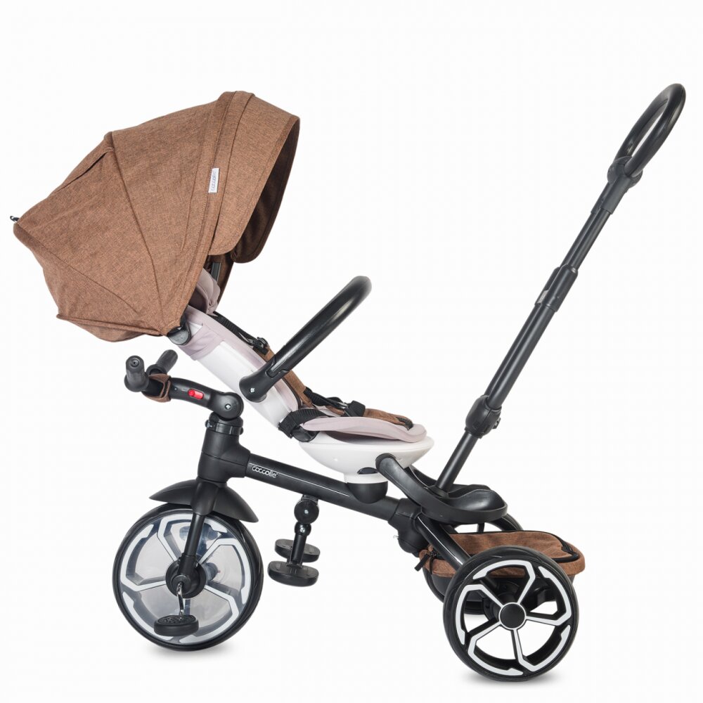 COCCOLLE Tricicleta pentru copii Modi+ Maro multifunctionala spatar cu pozitie de somn sezut reversibil suport pentru picioare ghidon rabatabil