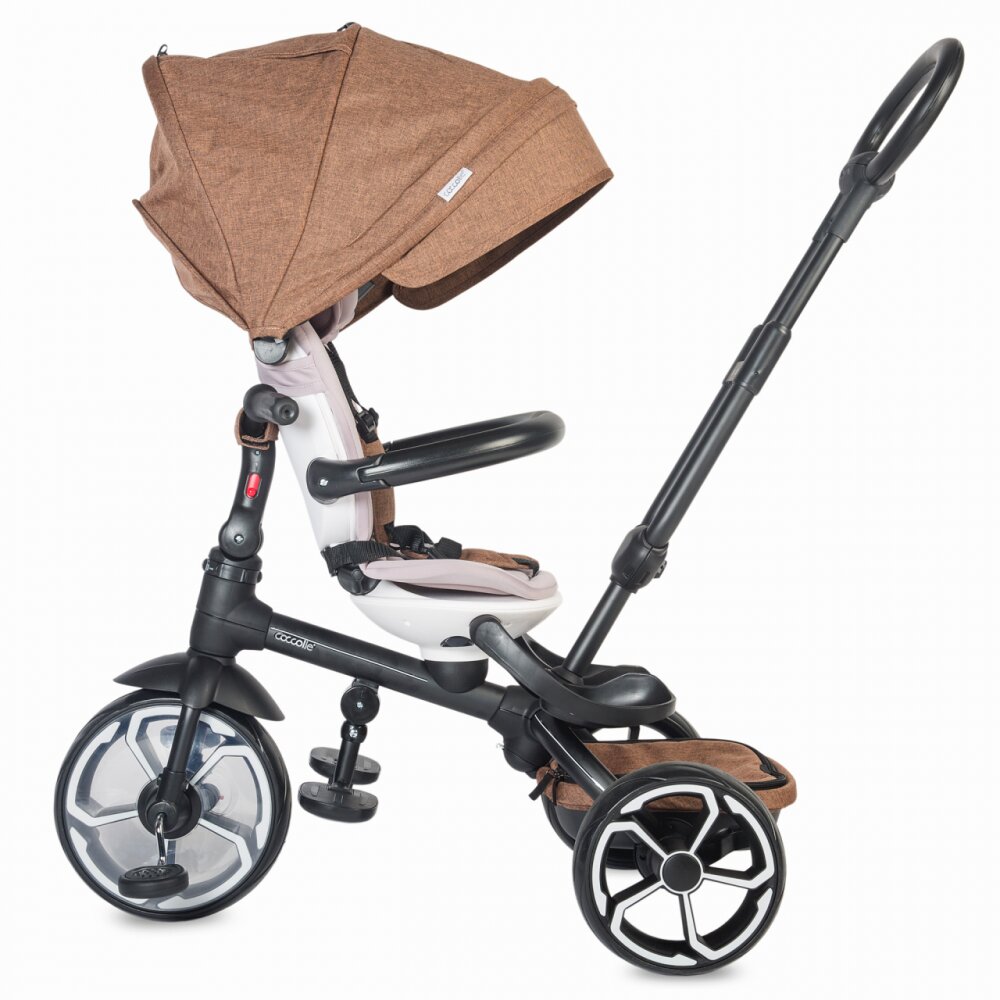 COCCOLLE Tricicleta pentru copii Modi+ Maro multifunctionala spatar cu pozitie de somn sezut reversibil suport pentru picioare ghidon rabatabil