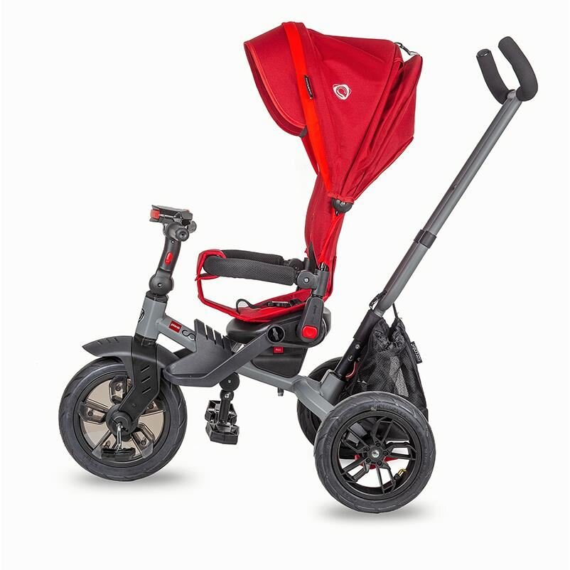 COCCOLLE Tricicleta pentru copii Pianti Ruby Red multifunctionala cu roti din cauciuc gonflabil sezut moale si ajustabil cu sistem de rotire 360 grade 2 tipuri de suporti de picioare si saculet jucarii