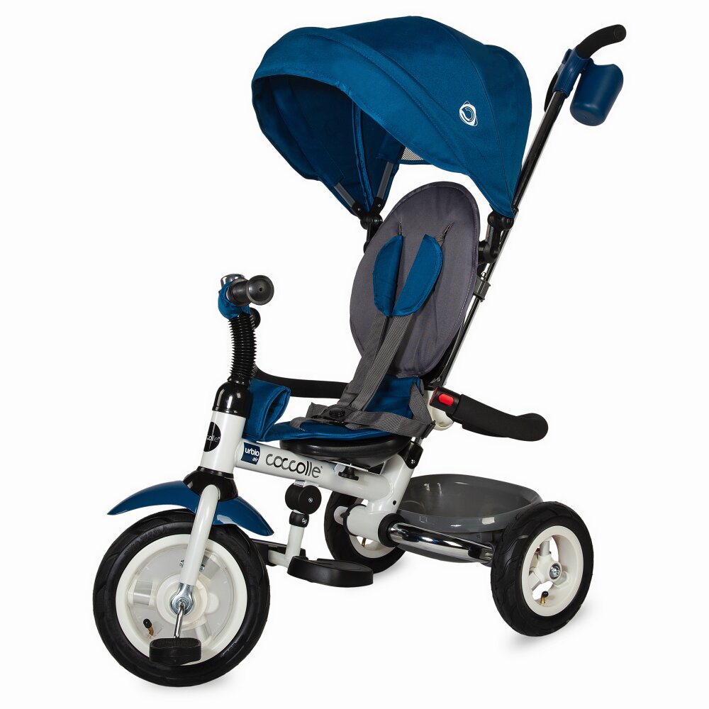COCCOLLE Tricicleta pentru copii Urbio Air Blue pliabila roti gonflabile spatar reglabil suport pentru sticla suport picioare varsta 18-72 luni