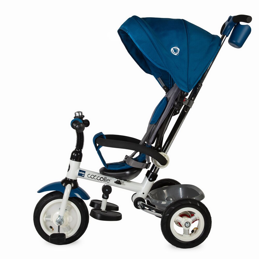 COCCOLLE Tricicleta pentru copii Urbio Air Blue pliabila roti gonflabile spatar reglabil suport pentru sticla suport picioare varsta 18-72 luni