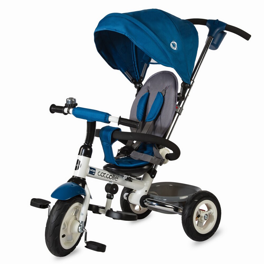 COCCOLLE Tricicleta pentru copii Urbio Air Blue pliabila roti gonflabile spatar reglabil suport pentru sticla suport picioare varsta 18-72 luni