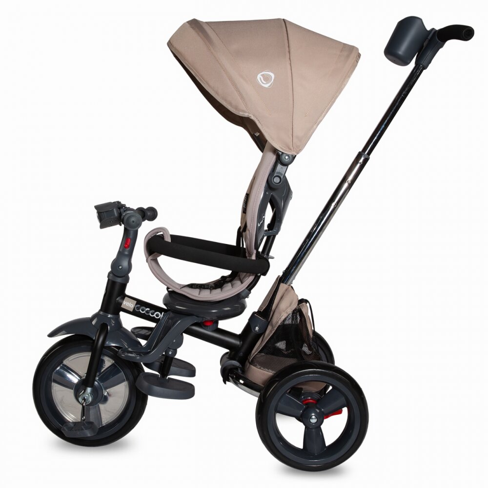 COCCOLLE Tricicleta pentru copii Velo Bej 4 in 1 multifunctionala pliabila sezut reversibil de la 9 luni spatar reglabil pozitie somn suport picioare