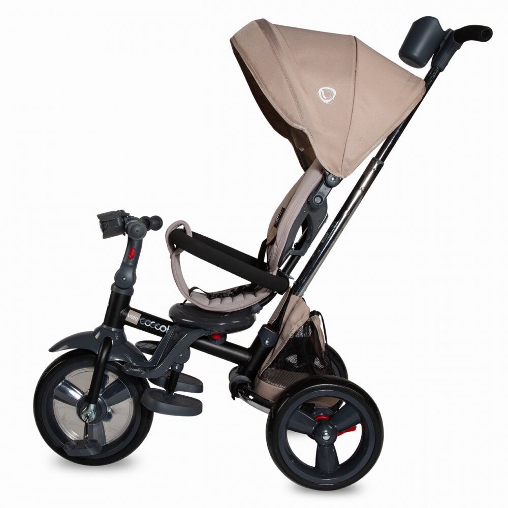 COCCOLLE Tricicleta pentru copii Velo Bej 4 in 1 multifunctionala pliabila sezut reversibil de la 9 luni spatar reglabil pozitie somn suport picioare