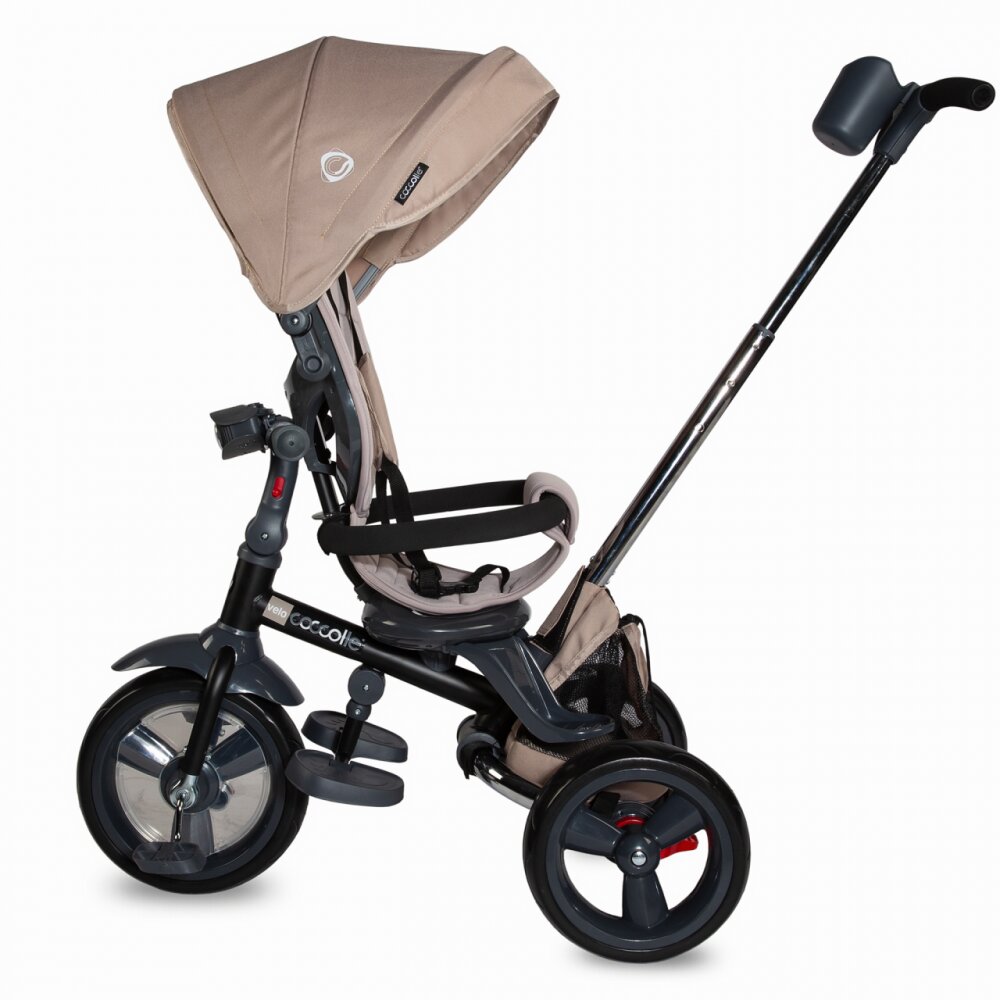 COCCOLLE Tricicleta pentru copii Velo Bej 4 in 1 multifunctionala pliabila sezut reversibil de la 9 luni spatar reglabil pozitie somn suport picioare