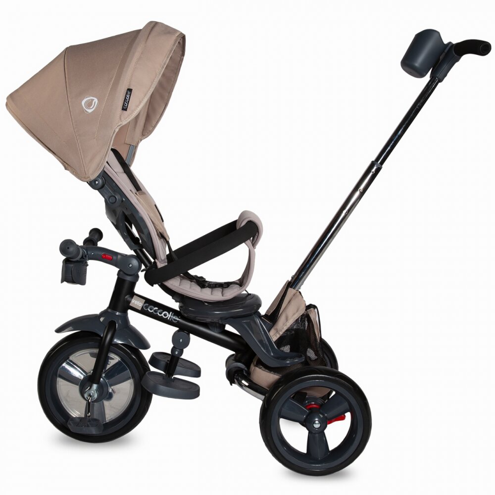 COCCOLLE Tricicleta pentru copii Velo Bej 4 in 1 multifunctionala pliabila sezut reversibil de la 9 luni spatar reglabil pozitie somn suport picioare