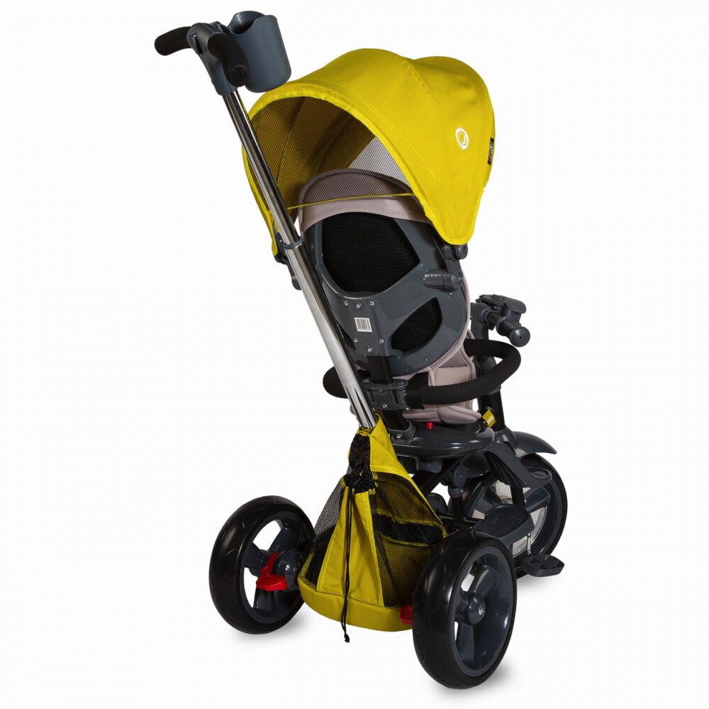 COCCOLLE Tricicleta pentru copii Velo Mustar 4 in 1 multifunctionala pliabila sezut reversibil de la 9 luni spatar reglabil pozitie somn suport picioare