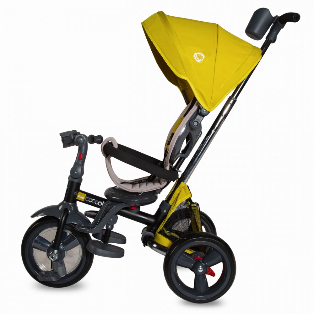 COCCOLLE Tricicleta pentru copii Velo Mustar 4 in 1 multifunctionala pliabila sezut reversibil de la 9 luni spatar reglabil pozitie somn suport picioare