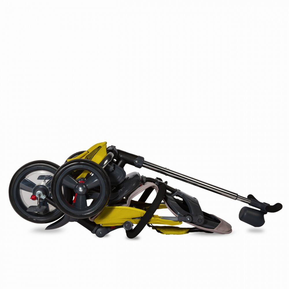 COCCOLLE Tricicleta pentru copii Velo Mustar 4 in 1 multifunctionala pliabila sezut reversibil de la 9 luni spatar reglabil pozitie somn suport picioare
