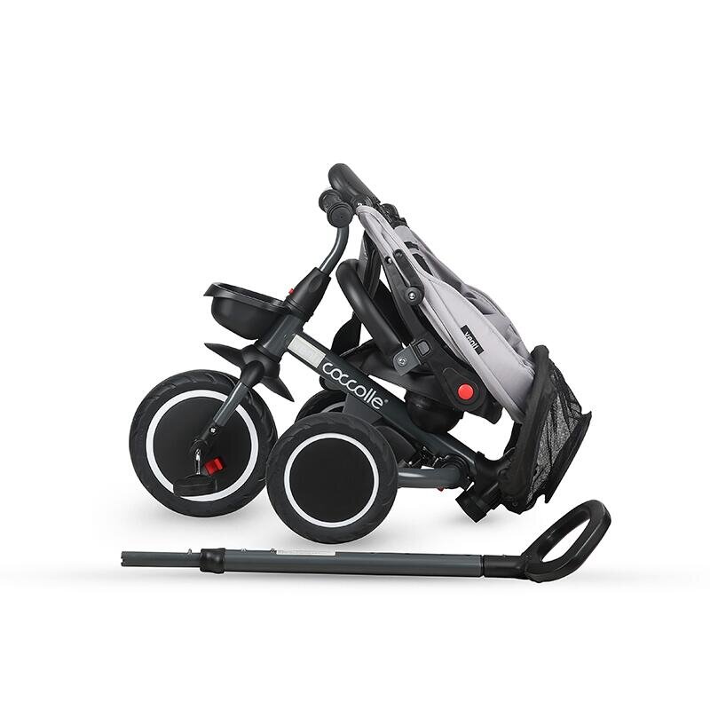 COCCOLLE Tricicleta pentru copii Venti Greystone multifunctionala cu spatar ajustabil cu pozitie de somn sezut rotativ 360 grade roti de cauciuc 2 seturi de suporti de picioare de la 10 luni pana la 25 kg