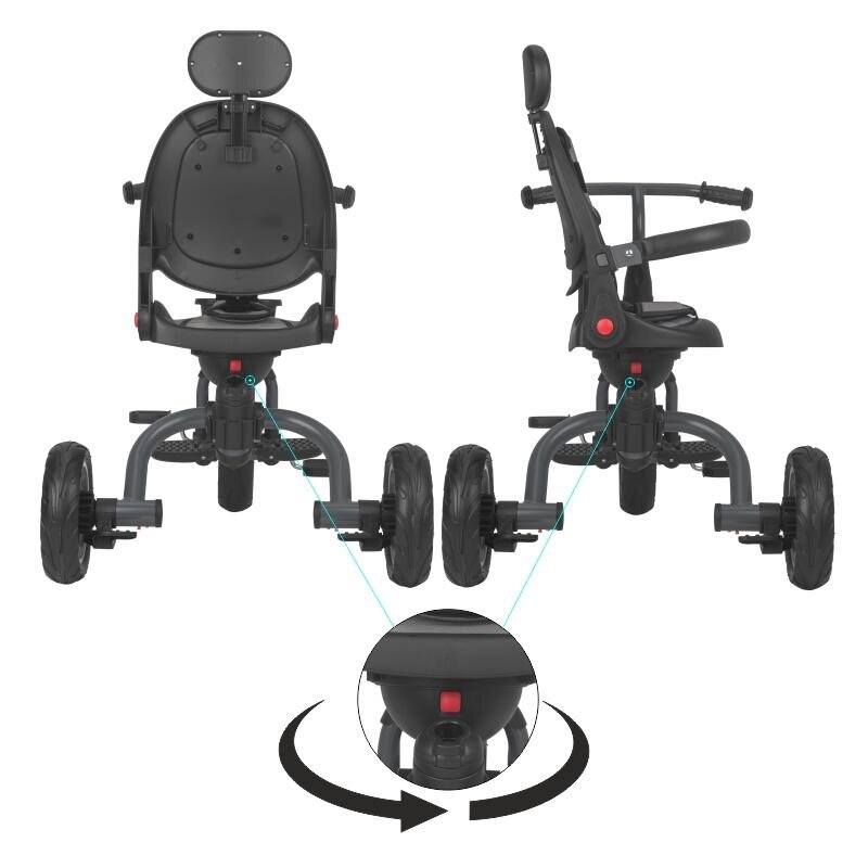 COCCOLLE Tricicleta pentru copii Venti Magenta multifunctionala cu spatar ajustabil cu pozitie de somn sezut rotativ 360 grade roti de cauciuc 2 seturi de suporti de picioare de la 10 luni pana la 25 kg